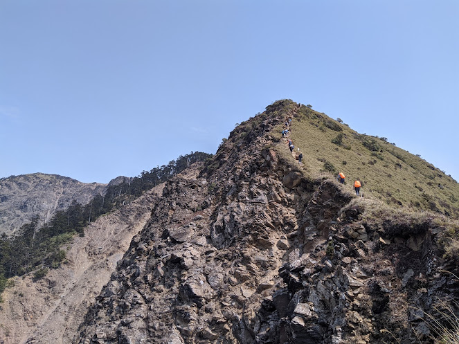 回合歡山北峰路上與長長人龍